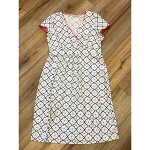 Boden Navy Blue Green Casual Jersey Summer Dress Cap Sleeve Geometric Size 10